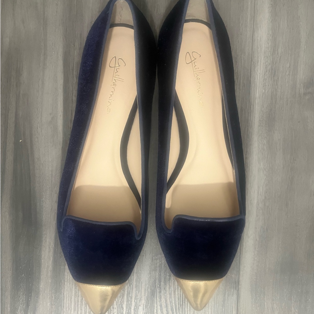 Anthropologie Navy and Gold Flats